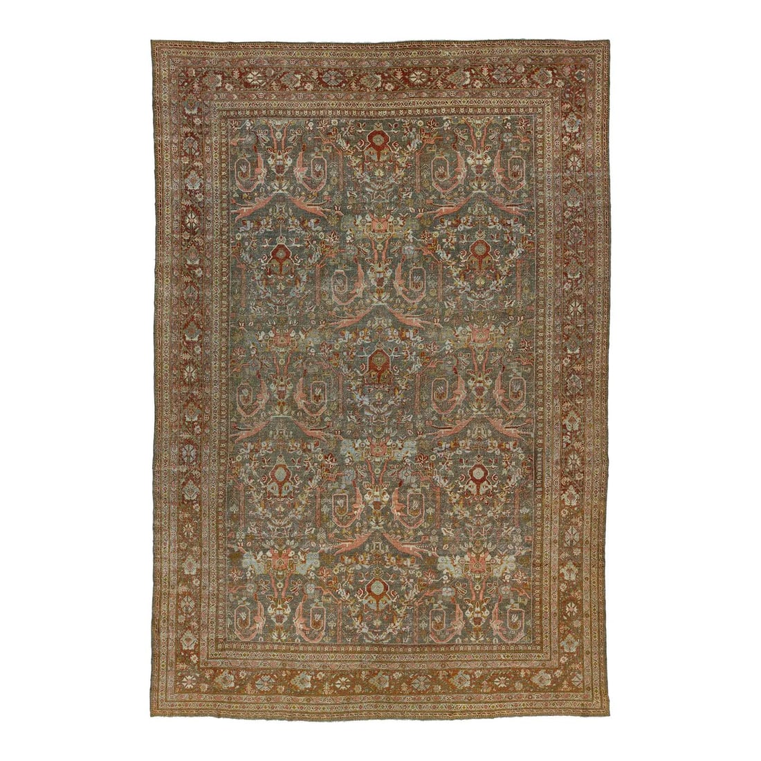 Antique 1900s Handmade Mahal Wool Rug in Gray: Antique 1900s Handmade Mahal Wool Rug in Gray Discover the elegance of this vintage Persian Mahal rug, handwoven from high-quality wool and dating back to the 20th century. Showcasing the rich weaving