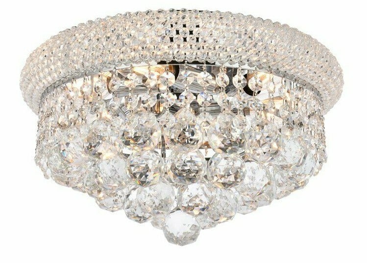 Primo 8-Light Chrome Flush Mount Chandelier with Royal Cut Crystals 16 Inch: Primo 8-Light Chrome Flush Mount Chandelier with Royal Cut Crystals 16 Inch Illuminate your space with this elegant 8-Light Flush Mount Crystal Chandelier. Featuring a modern design and a polished chr
