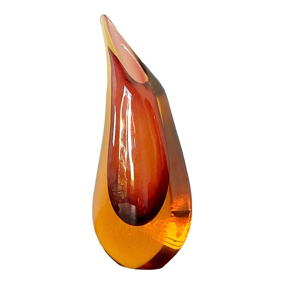 Mid-Century Murano Sommerso Art Glass Vase Amber and Burgundy 9.25": Mid-Century Murano Sommerso Art Glass Vase Amber and Burgundy 9.25" This vintage Murano art glass vase is crafted using the iconic Sommerso technique, featuring multiple layers of colored glass submer