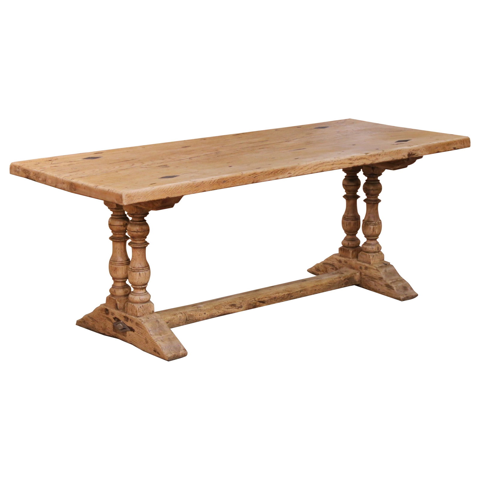 Louis XIII French Bleached Oak Refectory Table With Baluster Base Circa 1860: Louis XIII French Bleached Oak Refectory Table With Baluster Base Circa 1860 This mid-19th century French Louis XIII-style refectory table is crafted from bleached oak with a single wide plank top, sh