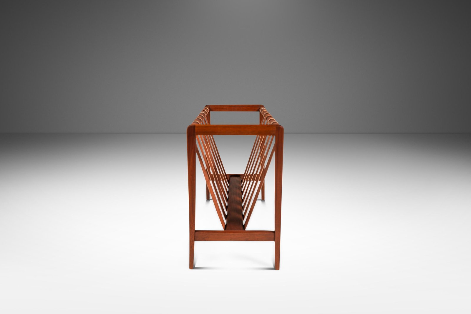 Danish Mid-Century Brutalist Magazine Rack Solid Teak Leather Straps 1960s (1 of 10)