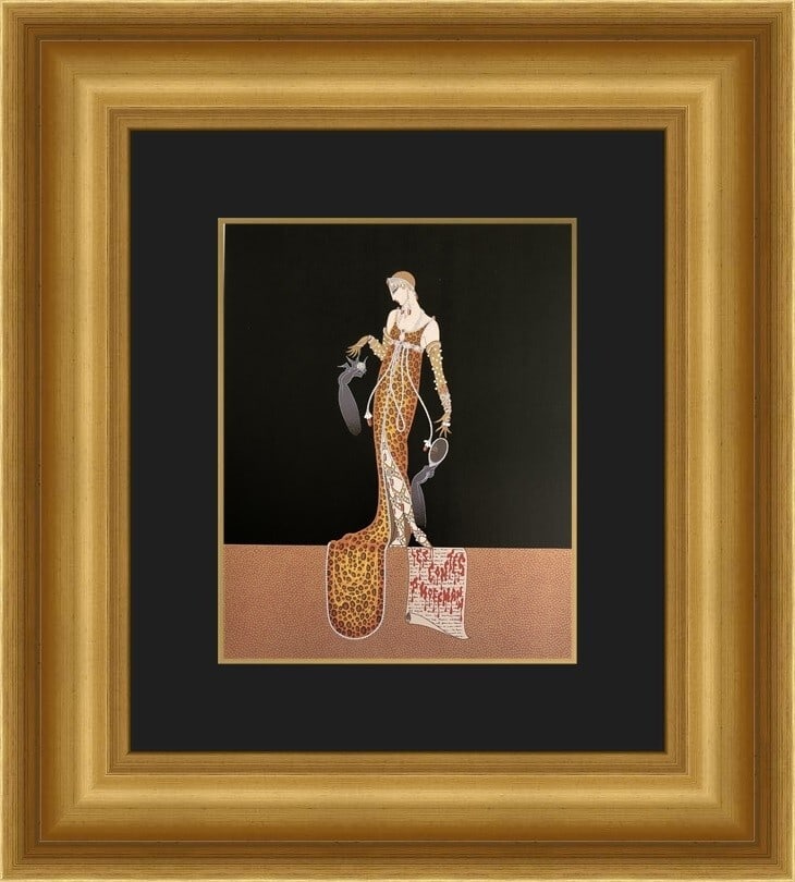 Erte Giulietta Art Deco Custom Framed Print 18 x 21 Reproduction: Erte Giulietta Art Deco Custom Framed Print 18 x 21 Reproduction This exquisite custom framed print titled 'Giulietta' by renowned artist Erte showcases the elegant Art Deco style. Measuring 18 inches