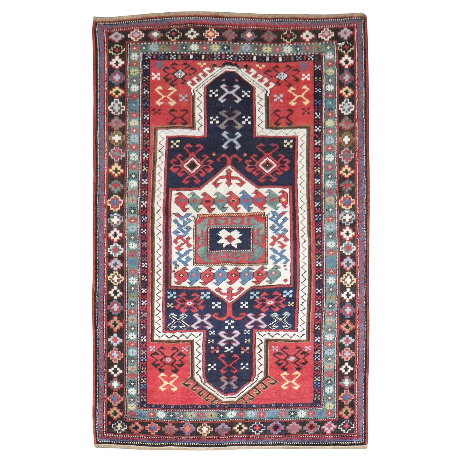 Late 19th Century Forchalou Kazak Wool Rug 41 x 60 Inch Handwoven Caucasus: Late 19th Century Forchalou Kazak Wool Rug 41 x 60 Inch Handwoven Caucasus This late 19th-century Caucasian Forchalou Kazak rug features traditional hand-woven wool craftsmanship, showcasing the disti