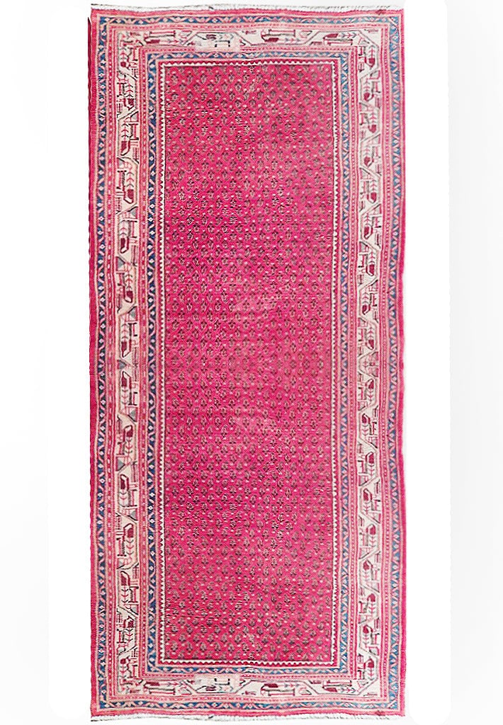Handcrafted 3'10 x 10'6 Red Semi Antique Persian Mir Runner Rug: Handcrafted 3'10 x 10'6 Red Semi Antique Persian Mir Runner Rug Free continental US Shipping Enhance your living space with this stunning Red Semi Antique Traditional Persian Mir Runner Rug, measuring