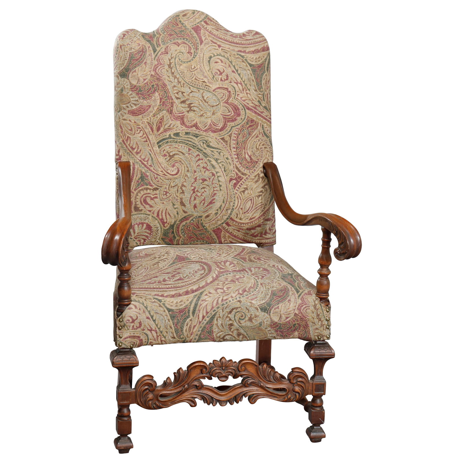 Italian Renaissance Revival Walnut Throne Chair with Tall Back circa 1900 (1 of 8)