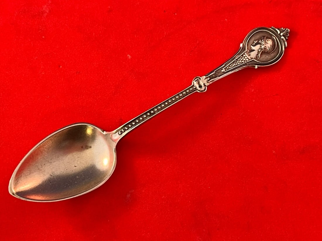 Victorian 1863 Wood & Hughes Medallion Sterling Silver Demitasse Spoon (1 of 4)