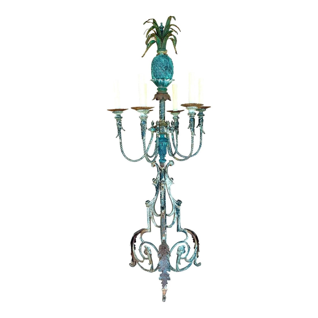 Vintage Coastal Charcoal Wrought Iron Pineapple Lamp 36in (1 of 4)