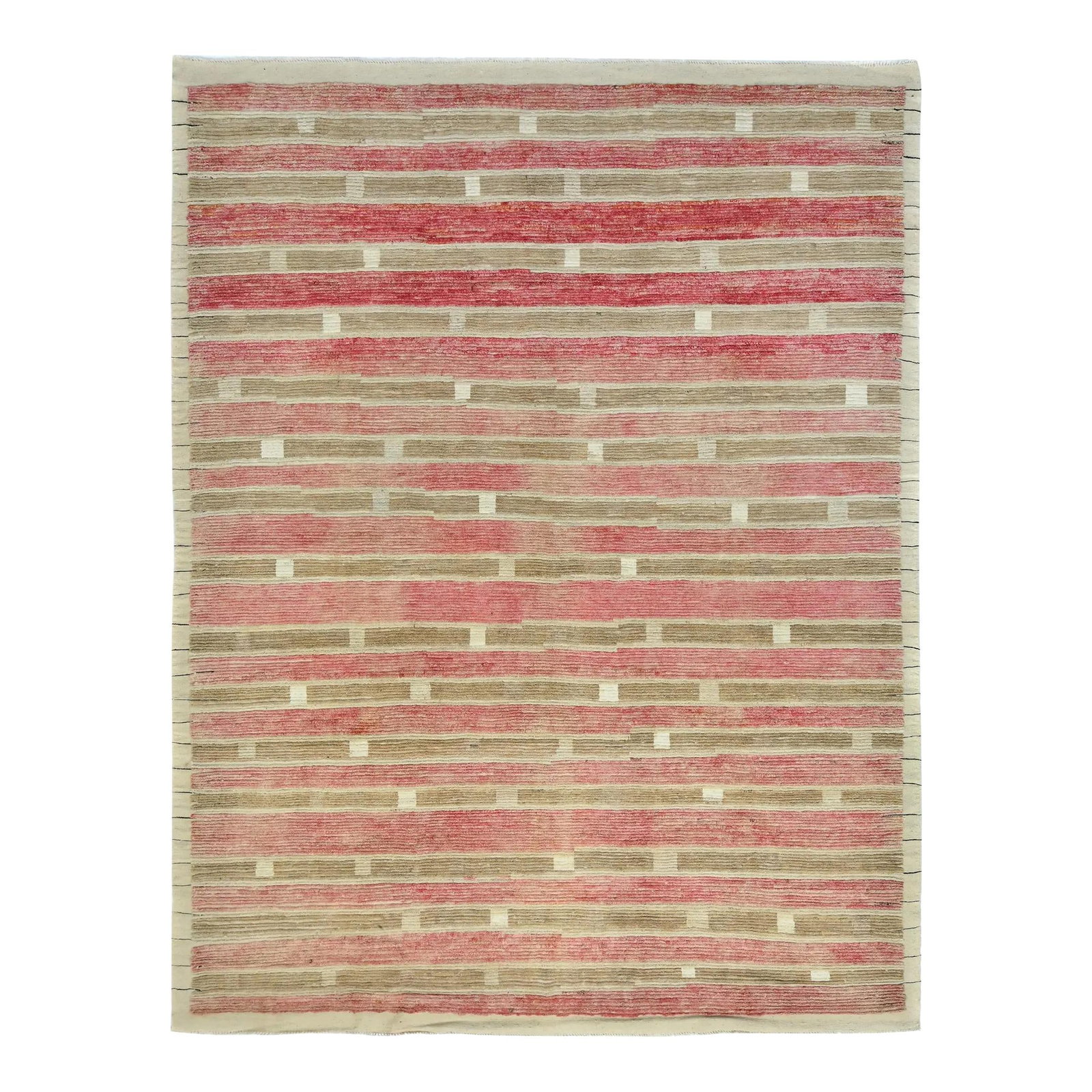 Modern Hand-Knotted Moroccan Wool Rug Red Geometric Design 8'8 x 11'9: Modern Hand-Knotted Moroccan Wool Rug Red Geometric Design 8'8 x 11'9 Elevate your living space with this stunning modern hand-knotted Moroccan-style wool rug. Featuring a bold geometric design in ric