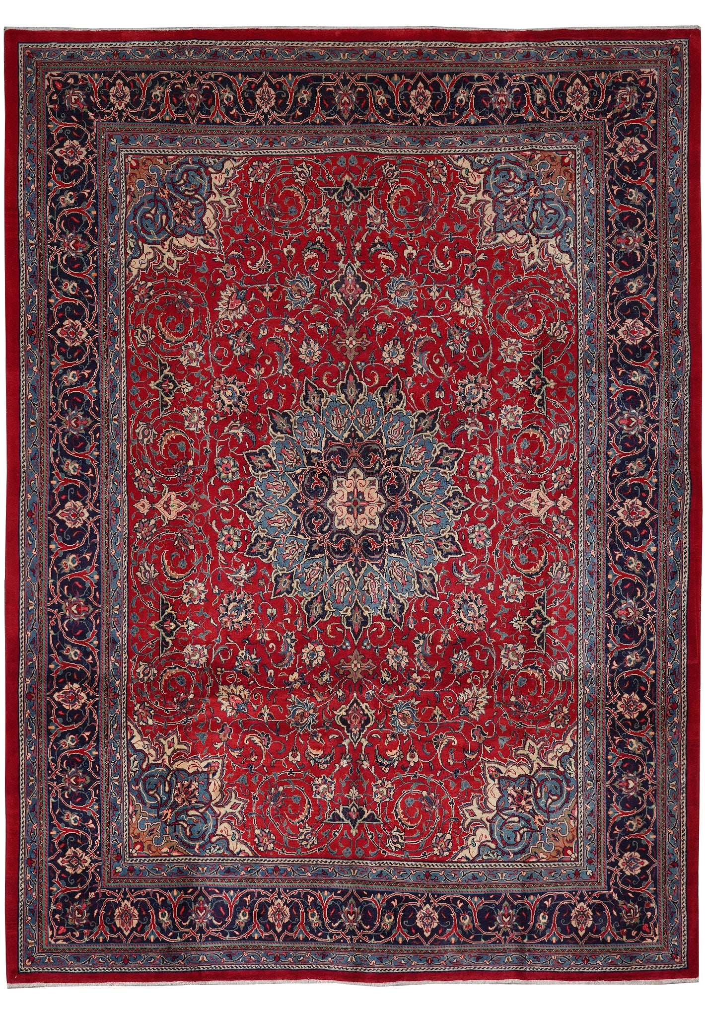 10 x 13.4 Persian Sarouk Mahallat Kermanshah Hand-Knotted Wool Rug: 10 x 13.4 Persian Sarouk Mahallat Kermanshah Hand-Knotted Wool Rug Free continental US Shipping This Persian Sarouk Mahallat Kermanshah quality rug measures 10 x 13.4 and features a traditional floral