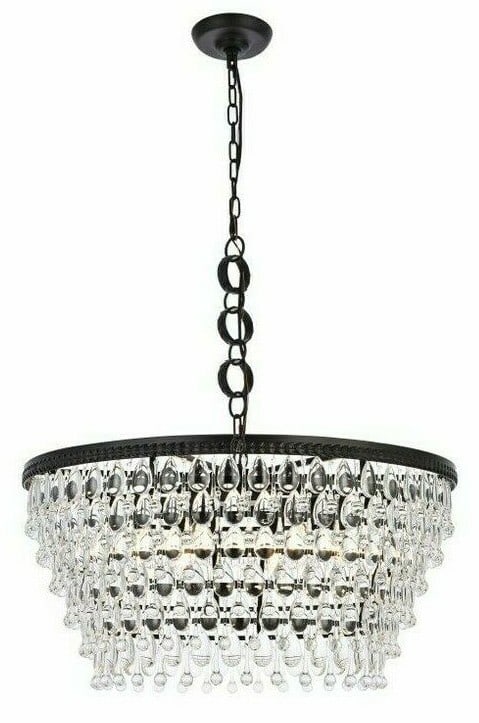 Living District Nordic 6-Light Crystal Chandelier Black Clear 28 in: Living District Nordic 6-Light Crystal Chandelier Black Clear 28 in Modern black and clear crystal chandelier with a 6-light design and adjustable height. It features a round crystal form, upward and 