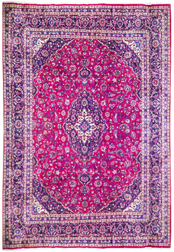 9'10 x 12' Handmade Semi-Antique Persian Kashan Rug in Red: 9'10 x 12' Handmade Semi-Antique Persian Kashan Rug in Red Free continental US Shipping Experience the timeless allure of this luxurious 9' 10" x 12' semi-antique Persian Kashan rug, handcrafted by sk