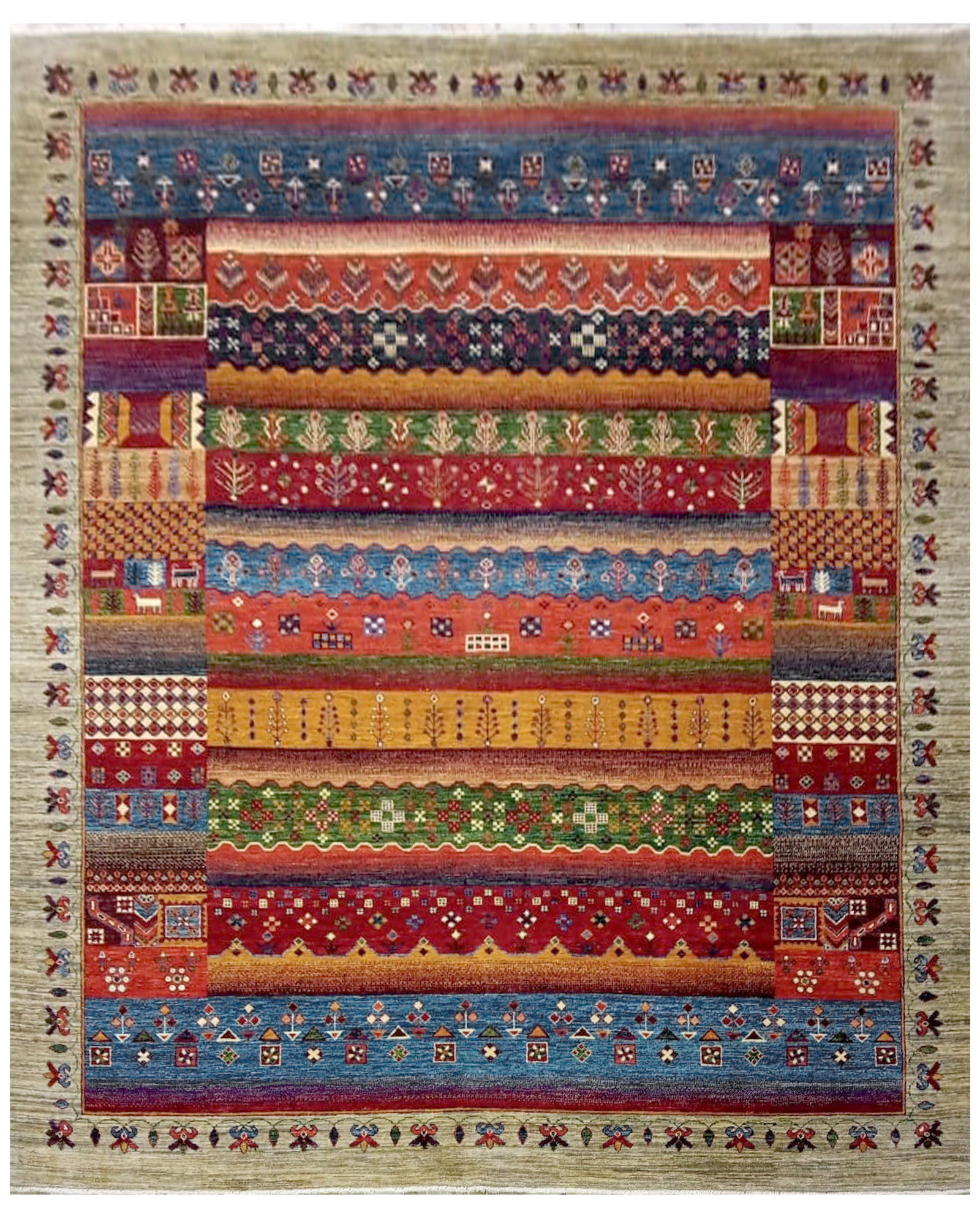 8 x 10 Soltani Ziglar Rug Handmade in Fine Ghazni Wool Multi-Color: 8 x 10 Soltani Ziglar Rug Handmade in Fine Ghazni Wool Multi-Color Free continental US Shipping Enhance your living space with this exquisite 8' x 10' Soltani Ziglar Rug, handcrafted in Pakistan from 