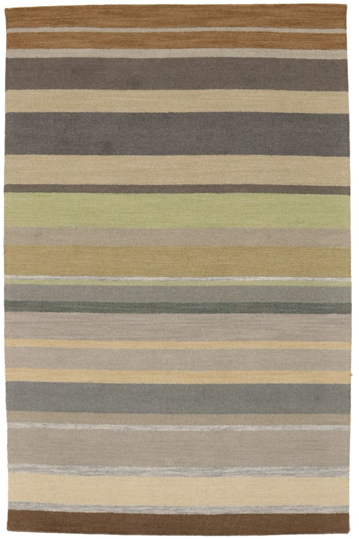Modern 5x8 Hand-Tufted Multicolored Striped Rug for Kids Room: Modern 5x8 Hand-Tufted Multicolored Striped Rug for Kids Room Enhance your space with this 5'0" x 8'0" contemporary multicolored hand-tufted rug, perfect for a kids' room or any modern living area. Th