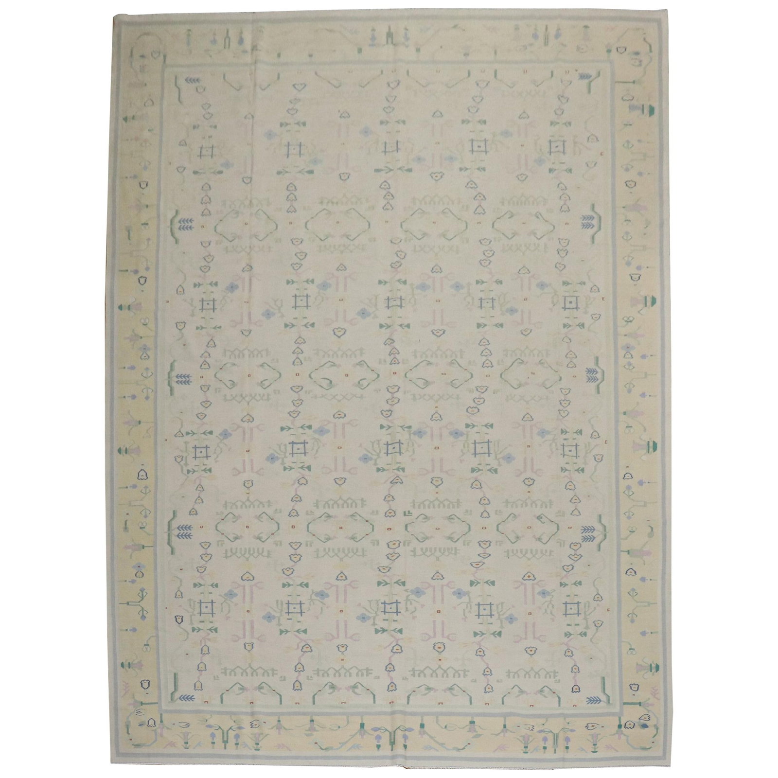 Zabihi Collection Indian Dhurrie Kilim Rug 9'7" x 13'11" Cotton Wool: Zabihi Collection Indian Dhurrie Kilim Rug 9'7" x 13'11" Cotton Wool Introducing a stunning Indian Dhurrie rug from the Zabihi Collection, beautifully crafted in the 20th century. This flat-weave carp