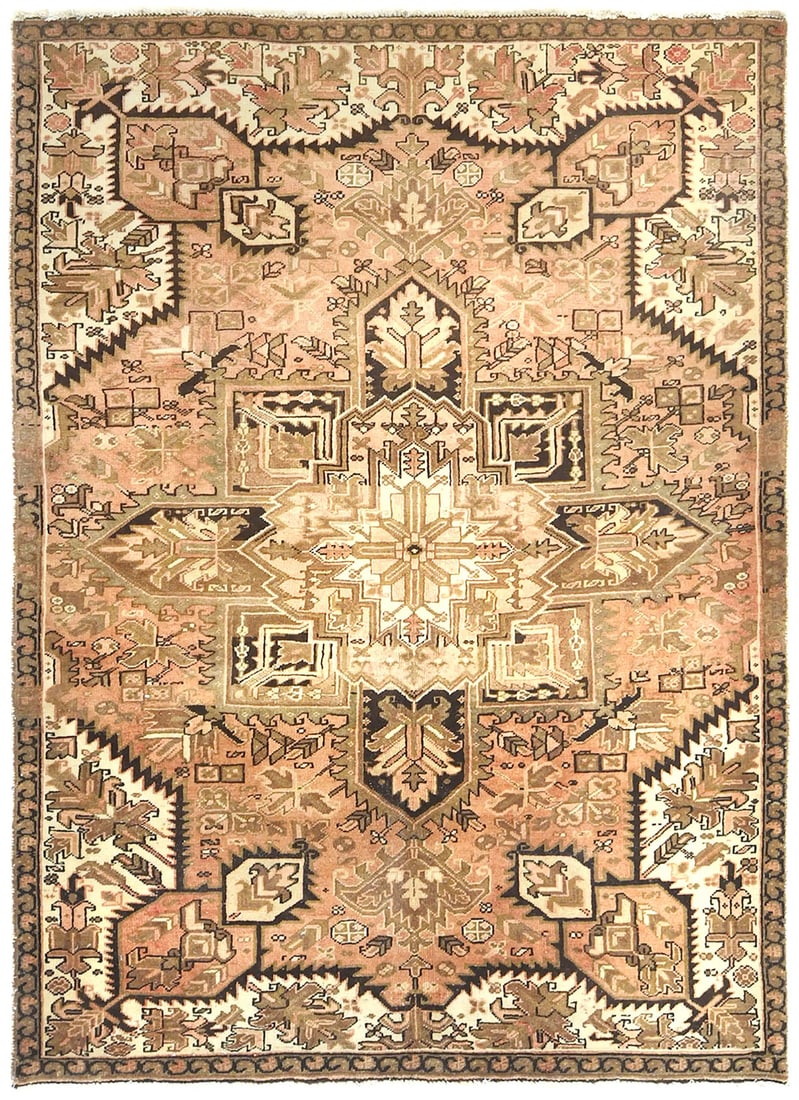 Vintage Geometric Hand-Knotted Wool Area Rug 5'5 x 7'4 ft: Vintage Geometric Hand-Knotted Wool Area Rug 5'5 x 7'4 ft Enhance your space with this vintage hand-knotted geometric style wool carpet rug, measuring 5'5" x 7'4". The rug features a captivating patte