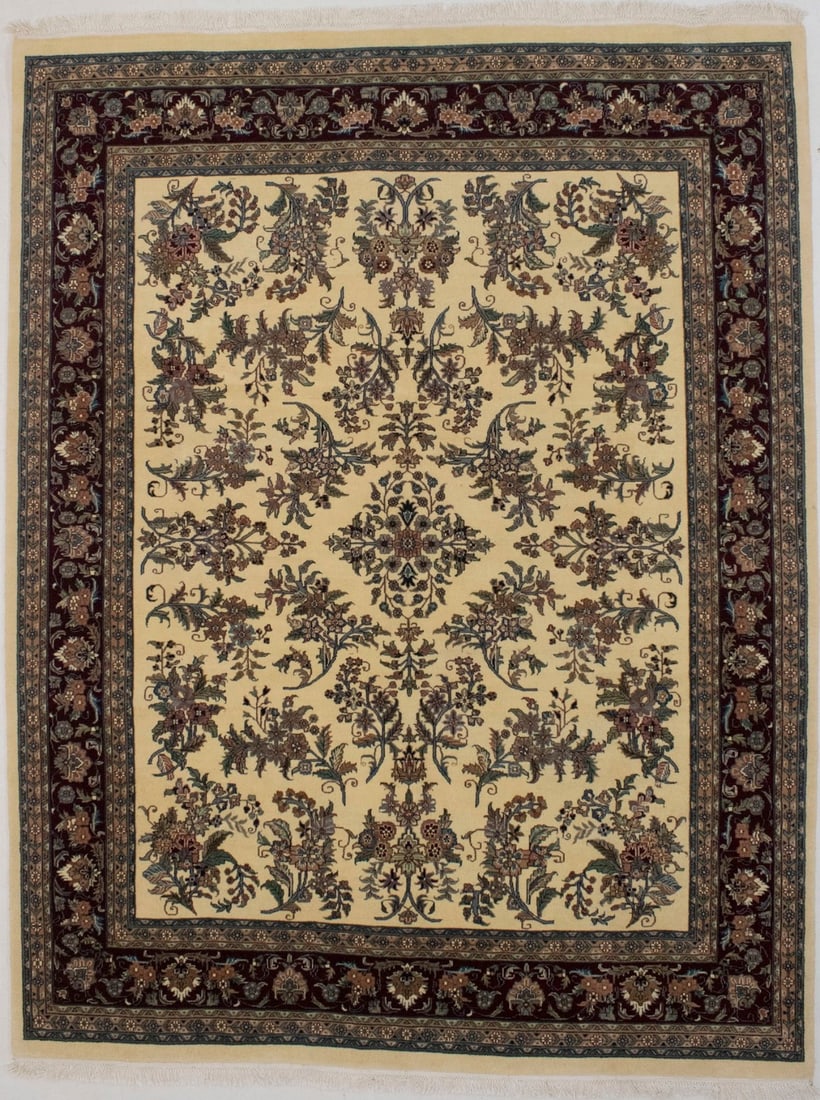 Hand-Knotted Wool Area Rug in Beige with Floral Motif 8'0 x 10'4: Hand-Knotted Wool Area Rug in Beige with Floral Motif 8'0 x 10'4 This classic hand-knotted oriental area rug features a beige background with an elegant floral design and a blend of colors including c