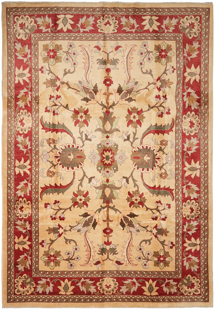 Handmade Chobi Peshawar Rug 121 x 164 in Beige Coral Wool Pakistan (1 of 12)