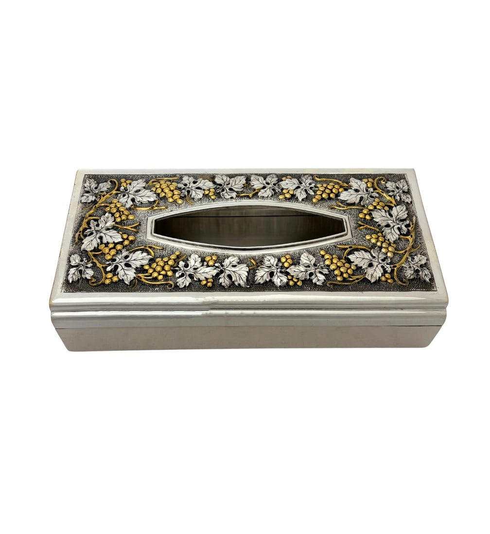 Mazzucato Gilded Sterling Silver Tissue Box Cover Grape Vine Design (1 of 3)