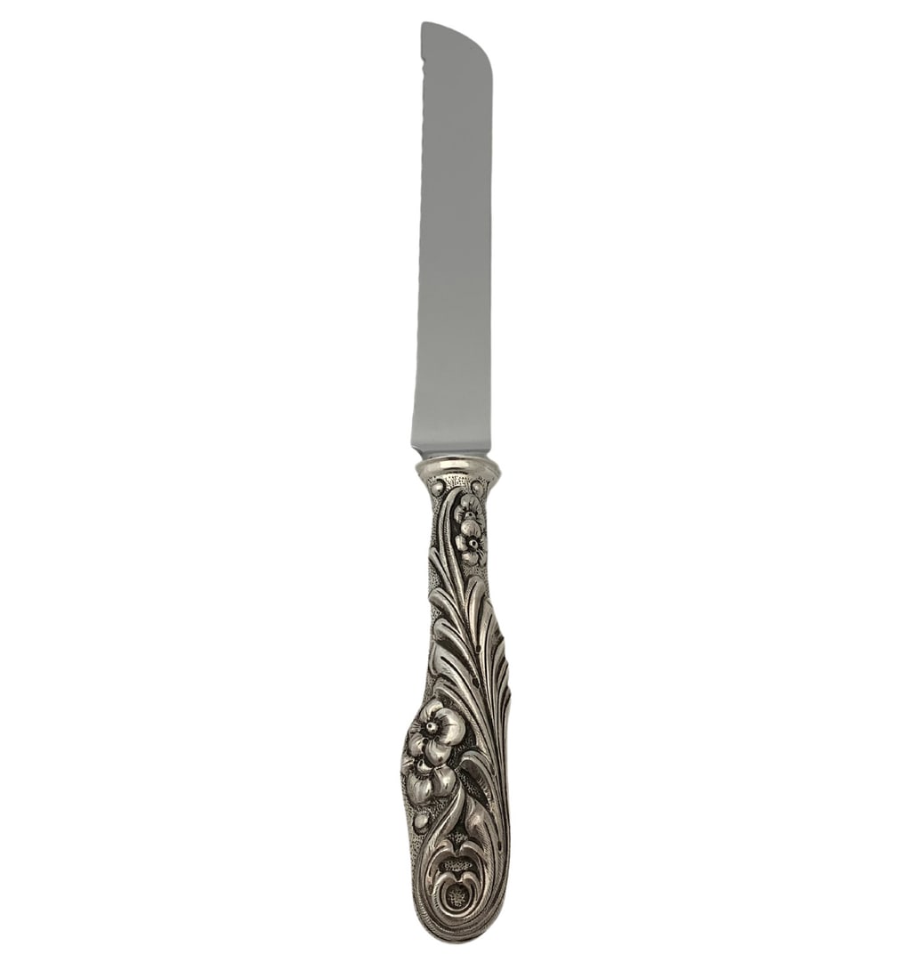 Italian 925 Sterling Silver Handmade Floral Leaf Bread Knife 11.50 inches (1 of 3)