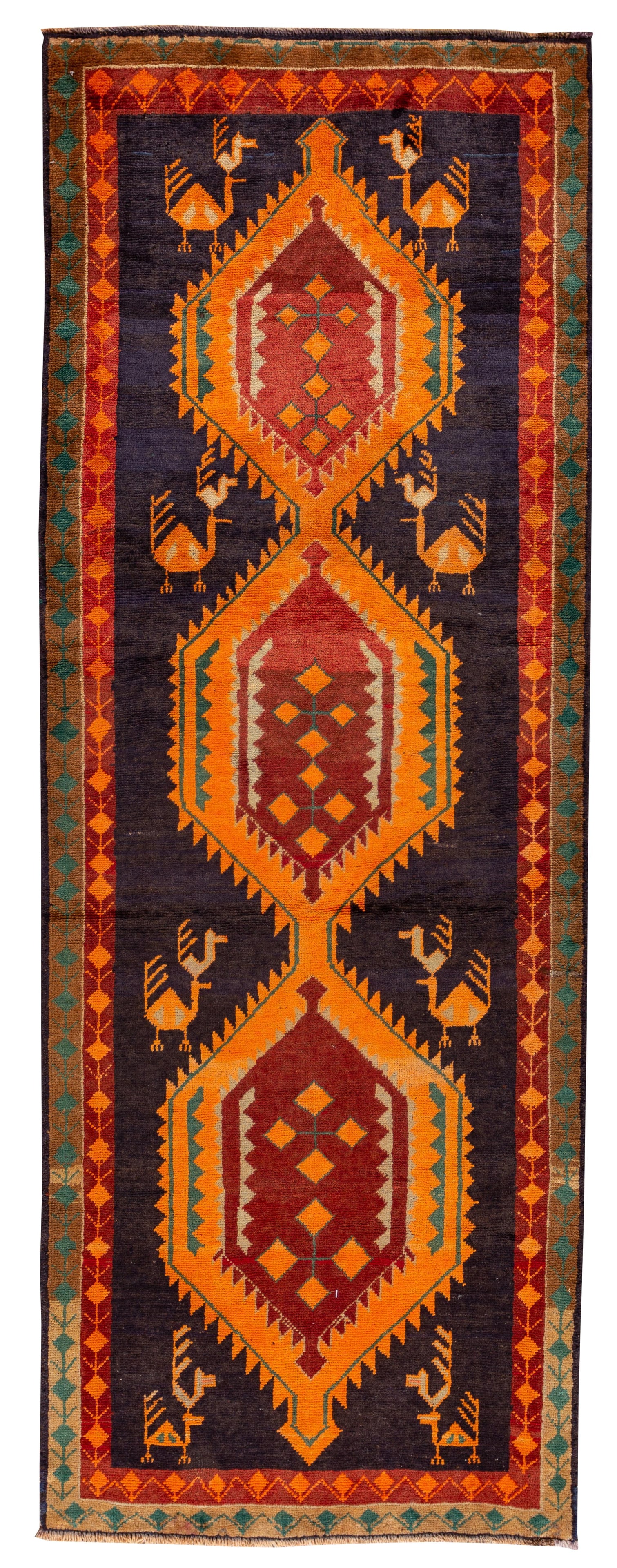Vintage Kurdish Wool Rug 4' x 11' Geometric Design Yellow: Vintage Kurdish Wool Rug 4' x 11' Geometric Design Yellow This vintage hand-knotted Kurdish wool rug showcases a striking geometric design, enhancing any space with its vibrant colors. Crafted from hi