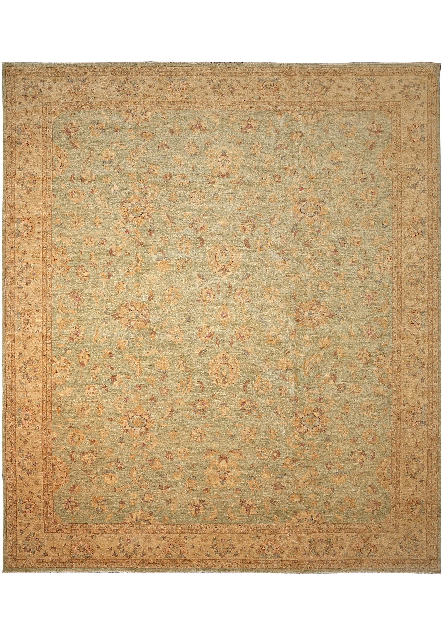 16.10 x 19.7 Zigler Chobi Peshawar Hand-Knotted Wool Rug Light Green (1 of 13)