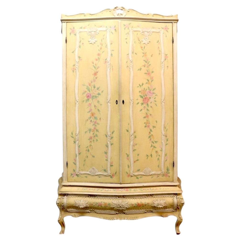 84.5H French Rococo painted wood armoire with drawer c1940 (1 of 15)
