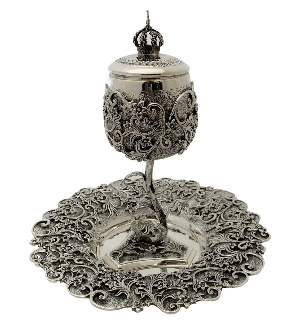 Handmade 925 Sterling Silver Vizniz Cup Tray Floral Design (1 of 6)