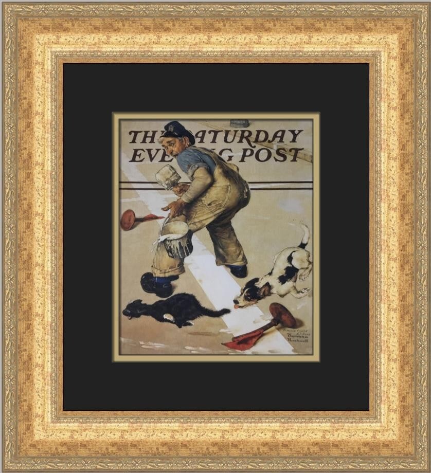 Norman Rockwell Road Line Painter's Problem Custom Framed Print 18x16 (1 of 2)