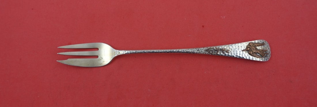 Gorham Applied Metals Sterling Silver Cocktail Fork #9 with Sparrow: Gorham Applied Metals Sterling Silver Cocktail Fork #9 with Sparrow This exquisite cocktail fork, crafted by Gorham in the Applied Metals pattern, showcases a stunning design that features a light gol