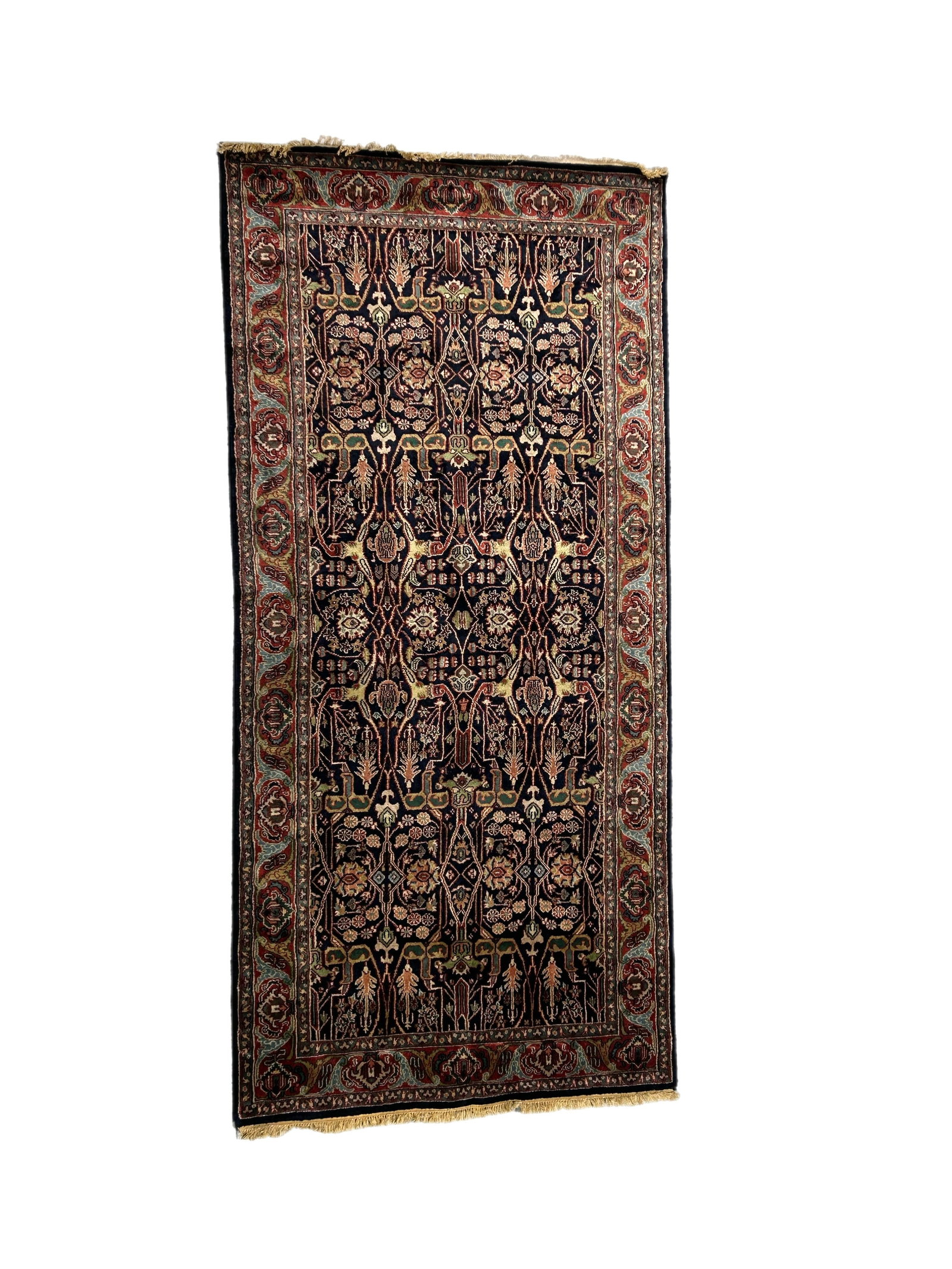 Handmade Navy Blue Persian Mahal Runner Rug 4'8 x 9'9: Handmade Navy Blue Persian Mahal Runner Rug 4'8 x 9'9 Free continental US Shipping Enhance your living space with this exquisite handmade Navy Blue Persian Mahal Runner Rug, featuring bold geometric d