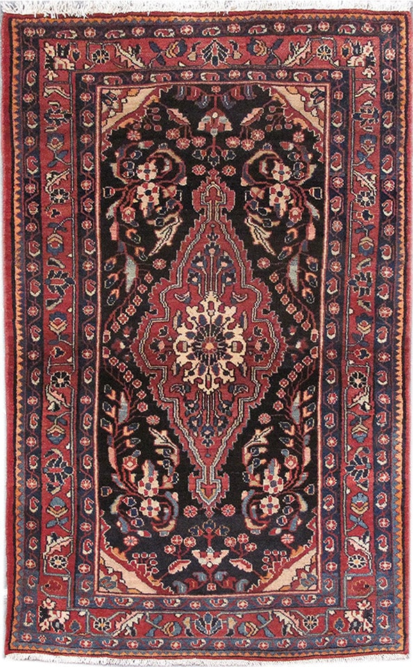 Hand Knotted Persian Lilihan Rug 3.5 x 5.3 Black Blue Wool Iran: Hand Knotted Persian Lilihan Rug 3.5 x 5.3 Black Blue Wool Iran Free continental US Shipping This hand-knotted Lilihan rug from Iran showcases traditional Persian artistry with its intricate floral an