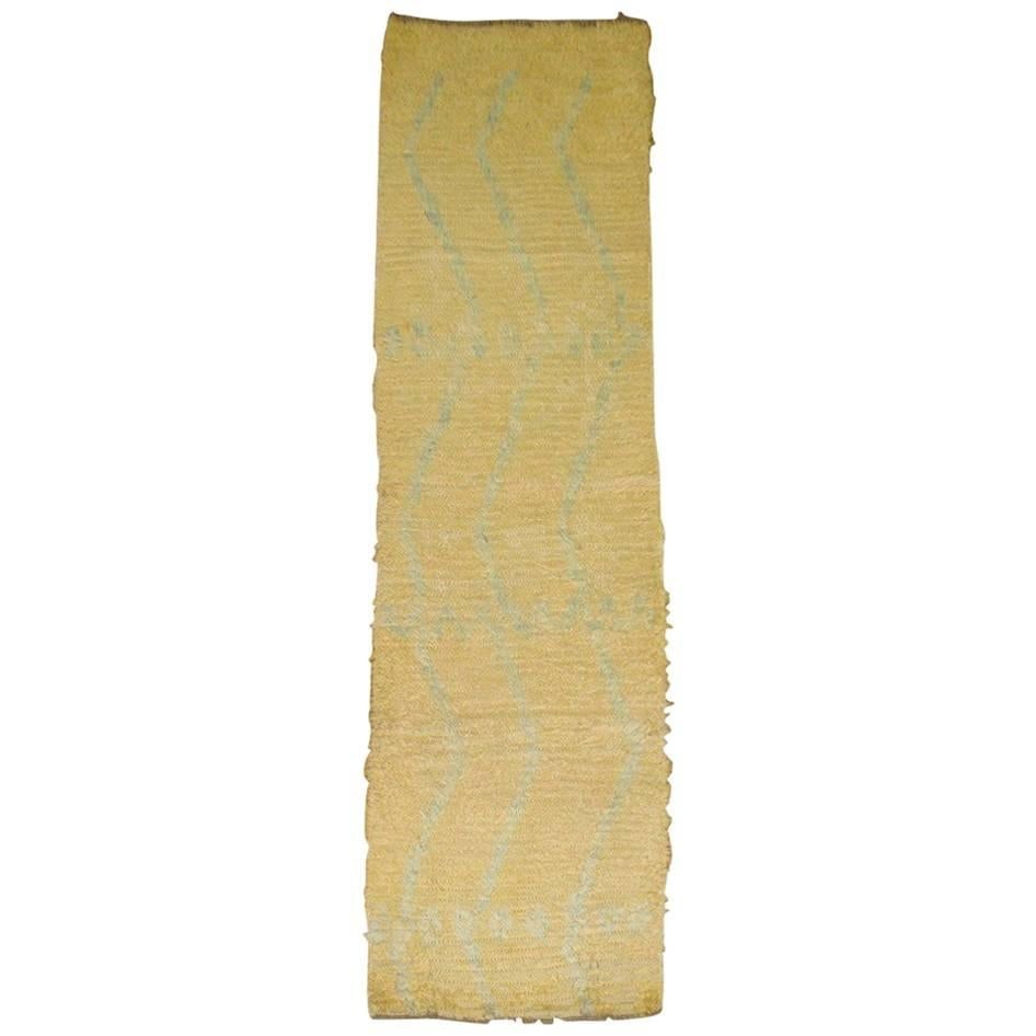 Mid Century Moroccan Wool Runner Gold Aqua Blue 10 Foot (1 of 6)
