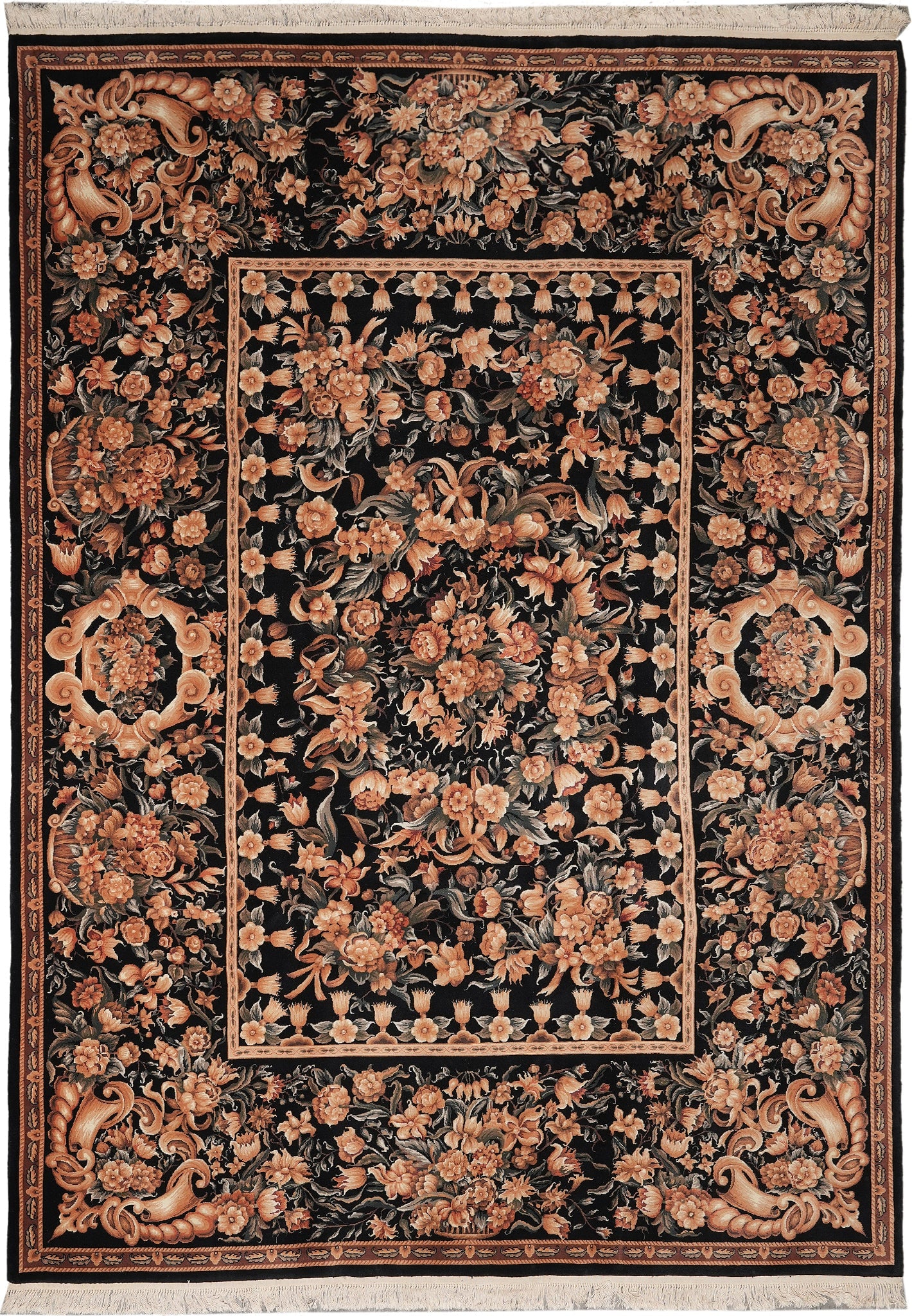 9 x 12 Handmade Black French Design Pakistani Wool Rug (1 of 13)