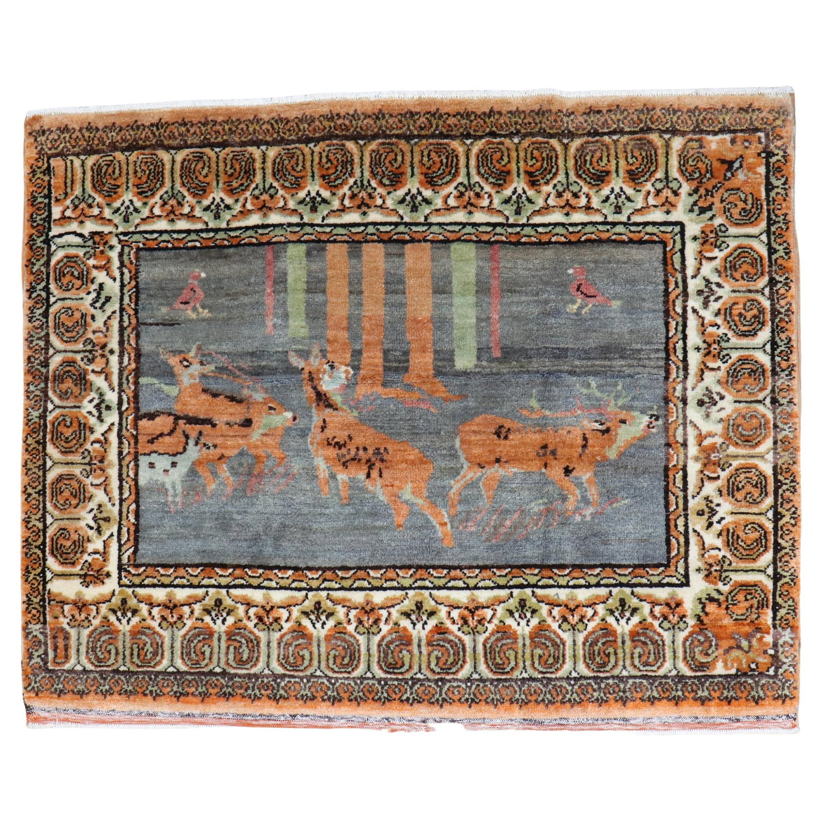 Unique Early 20th Century Turkish Hand-Knotted Wool Rug: Unique Early 20th Century Turkish Hand-Knotted Wool Rug This one-of-a-kind early 20th century Turkish pictorial rug features a stunning reindeer design. Expertly crafted with hand-knotted techniques, 