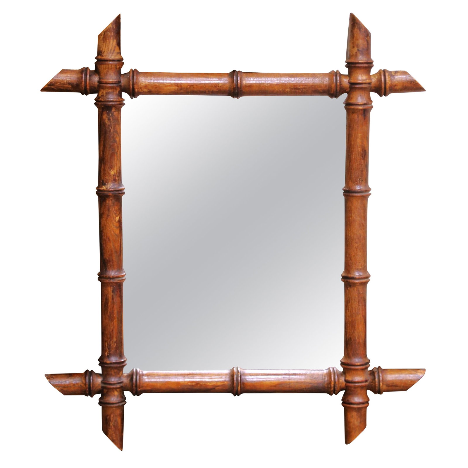 French Country Style Faux Bamboo Walnut Mirror Circa 1920 (1 of 6)