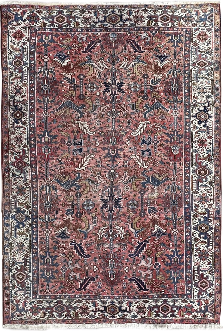 Antique Heriz Serapi Wool Hand Knotted Rug 8x11 Circa 1920: Antique Heriz Serapi Wool Hand Knotted Rug 8x11 Circa 1920 This is an original, hand-knotted antique Persian Heriz Serapi rug from circa 1920, featuring a classic geometric design. Crafted from 100% w
