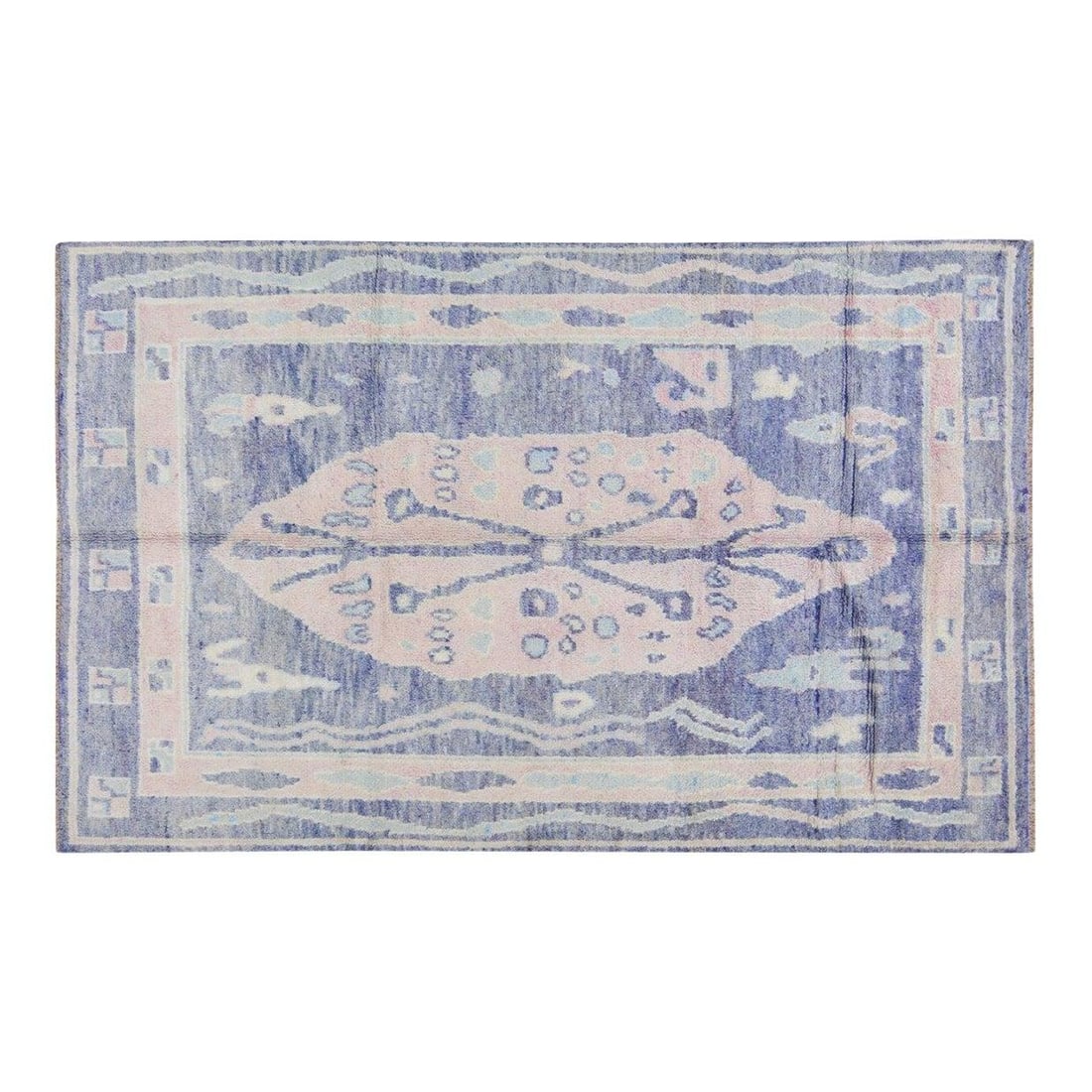 Blue Wool Area Rug Hand Knotted Moroccan Style 5'10 x 9'1": Blue Wool Area Rug Hand Knotted Moroccan Style 5'10 x 9'1" This Moroccan hand-knotted wool rug is crafted using traditional techniques, offering a blend of timeless artistry and modern design. Its ric