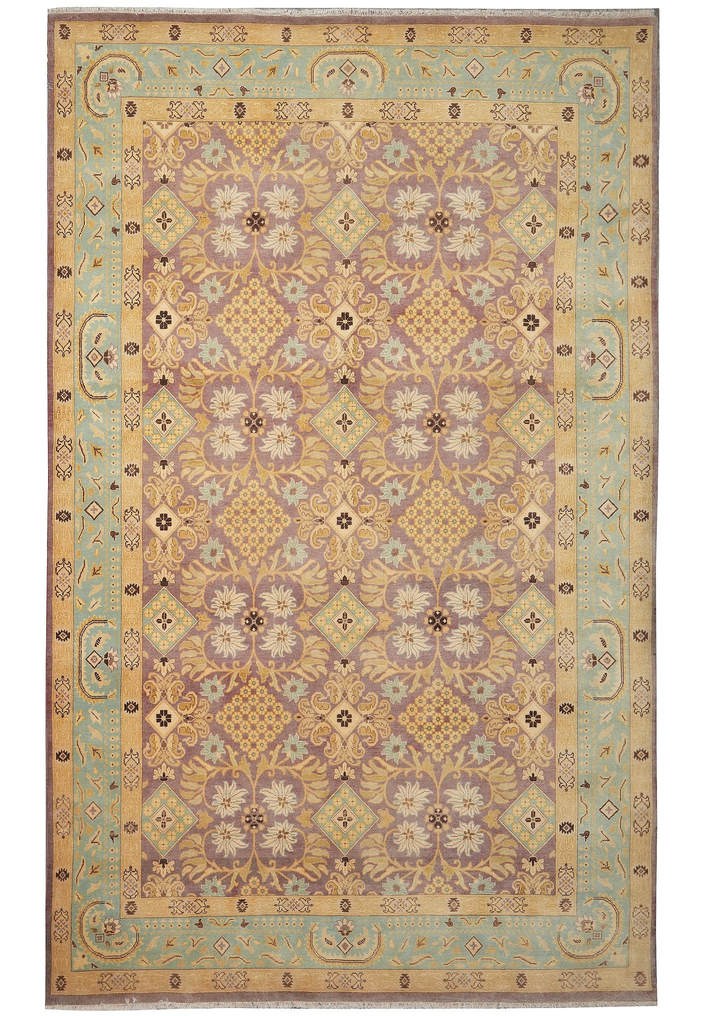 6 x 9.5 Purple Gold Hand Knotted Agra Rug (1 of 14)