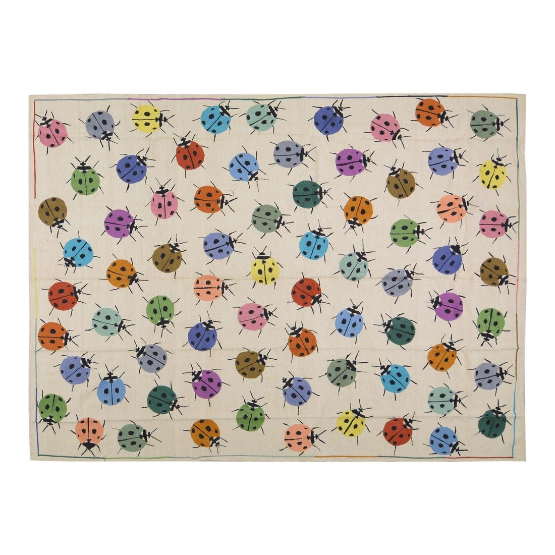 Hand Knotted Wool Rug With Ladybug Motif 8'2 x 11' Afghan Style: Hand Knotted Wool Rug With Ladybug Motif 8'2 x 11' Afghan Style This modern Afghan style hand-knotted wool kilim rug features a charming ladybug design, skillfully crafted using traditional rug-making