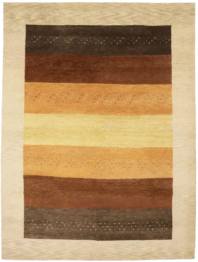 Hand-Knotted Wool Area Rug 8'4 x 11'2 Modern Tribal Geometric Design: Hand-Knotted Wool Area Rug 8'4 x 11'2 Modern Tribal Geometric Design This is an 8'4" x 11'2" hand-knotted Indo-Gabbeh Oriental area rug featuring a plush, high pile with a modern tribal geometric patt
