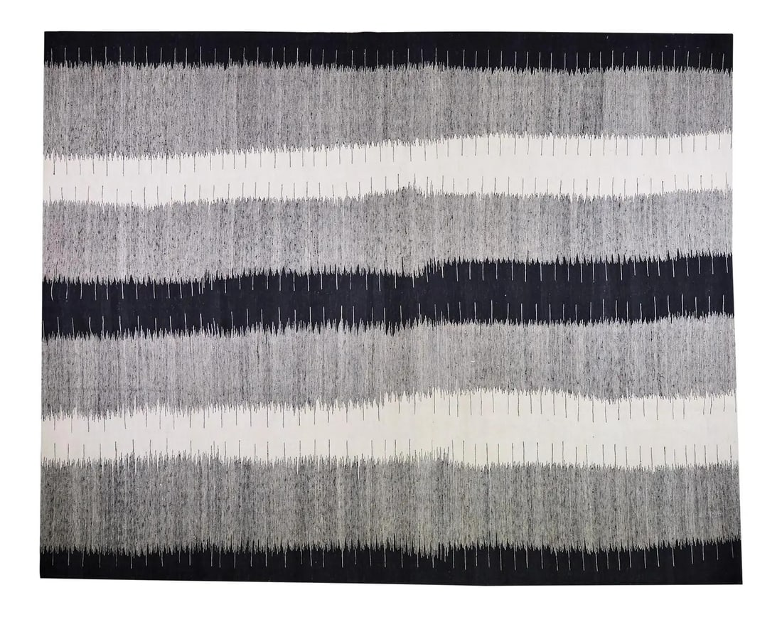 10'x12'4" Mazandaran Tribal Kilim Rug Organic Wool Geometric Design: 10'x12'4" Mazandaran Tribal Kilim Rug Organic Wool Geometric Design This vintage Mazandaran tribal kilim features a hand-woven geometric pattern crafted from organic wool and natural dyes. The rug sho