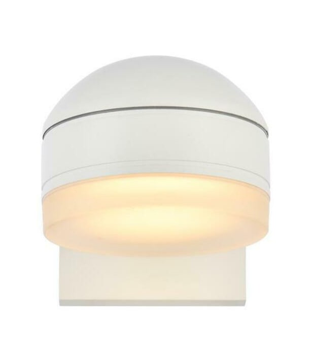 Living District Raine White LED Outdoor Wall Sconce: Living District Raine White LED Outdoor Wall Sconce This outdoor wall sconce light fixture features a modern design with a white finish, ideal for enhancing porches, patios, walkways, and yards. Const