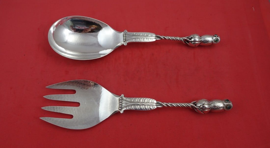 Georg Jensen Ornamental Owl #39 Sterling Silver Salad Serving Set 9 3/4" (1 of 3)