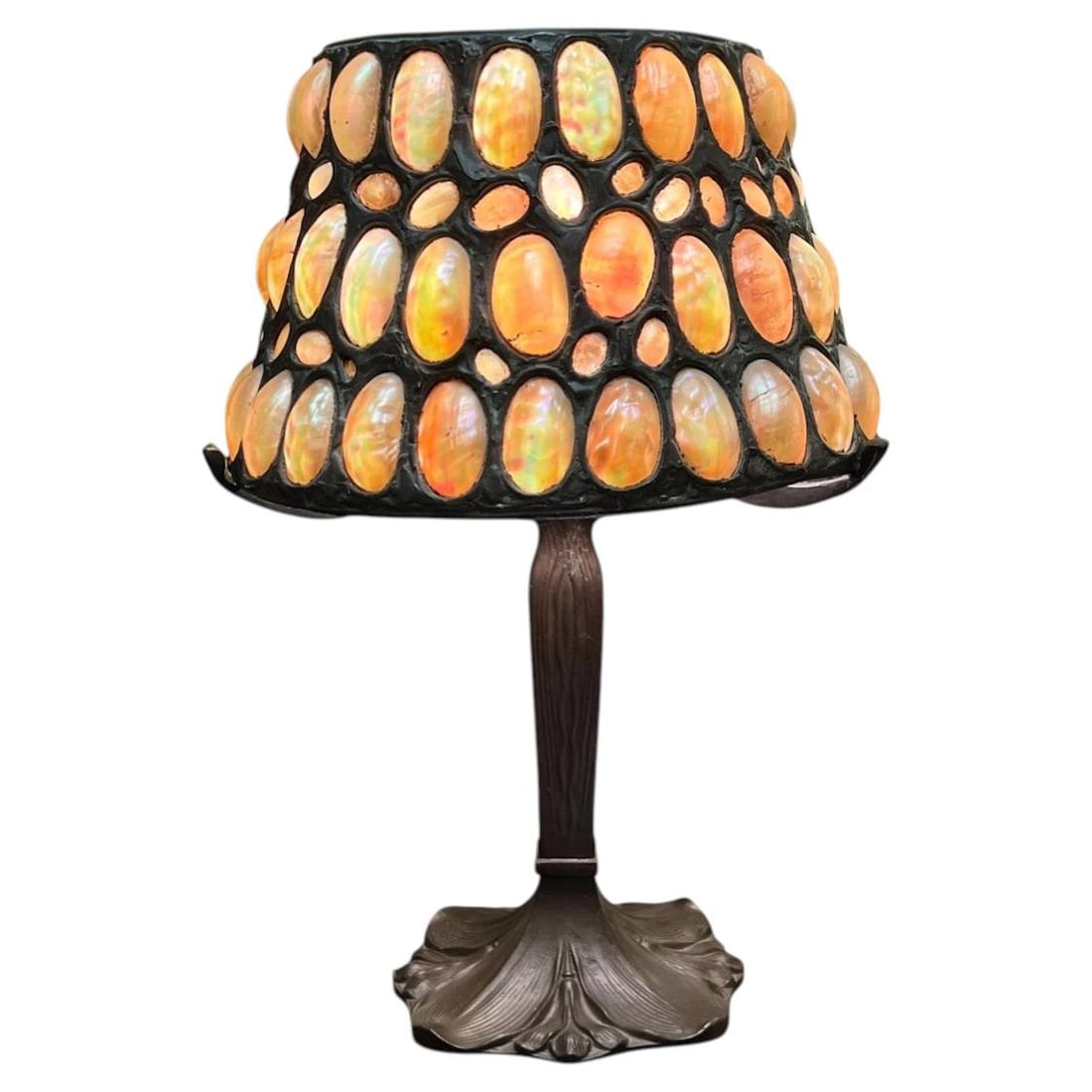 Arts and Crafts Bronze Table Lamp with Leaded Seashell Glass Shade (1 of 10)