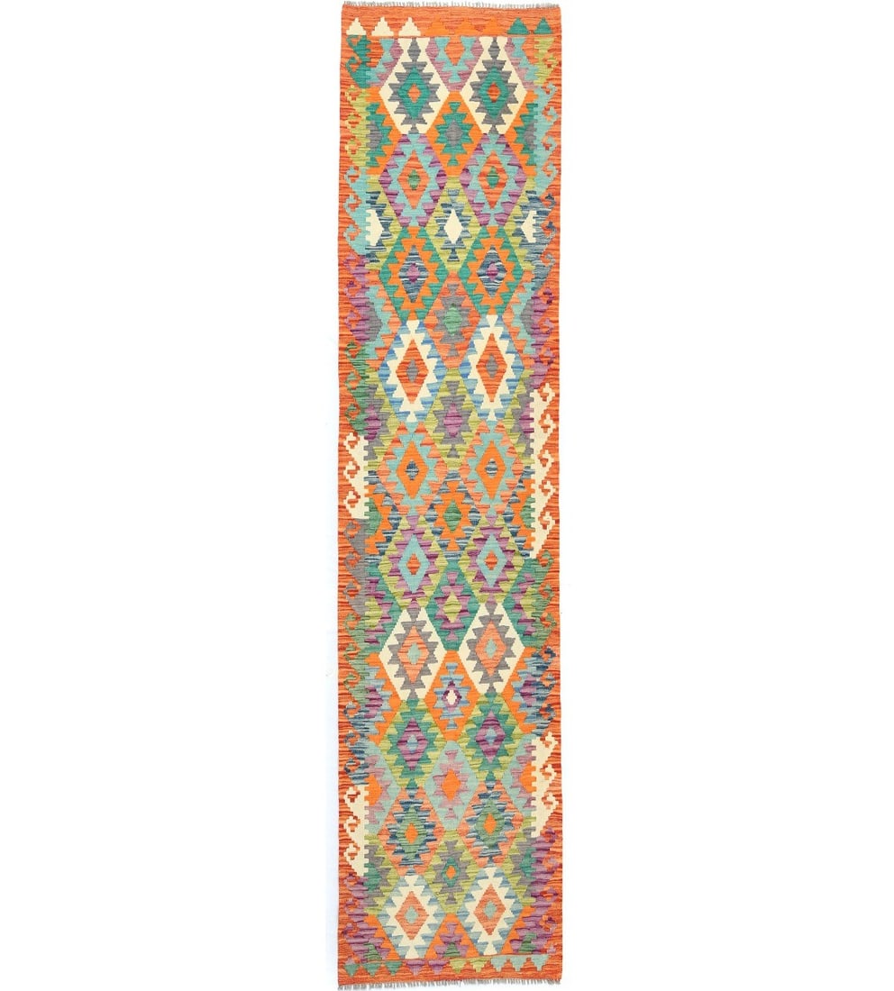 Wool Hand Woven Geometric Runner Rug 2'8 x 9'7 Reversible (1 of 13)