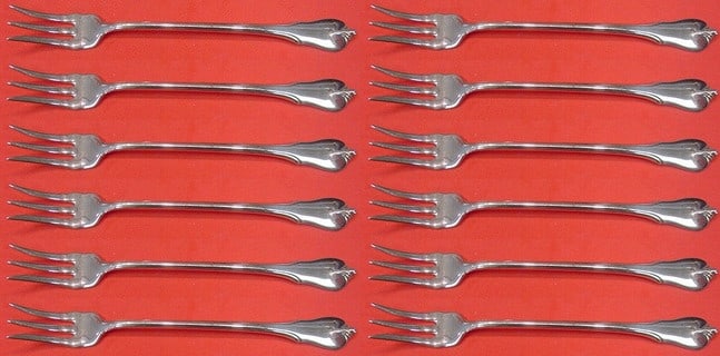 Wallace Grand Colonial Sterling Silver Cocktail Fork Set 12 Pieces: Wallace Grand Colonial Sterling Silver Cocktail Fork Set 12 Pieces This exquisite 12-piece cocktail fork set features the elegant Grand Colonial pattern by Wallace, crafted from high-quality sterling 
