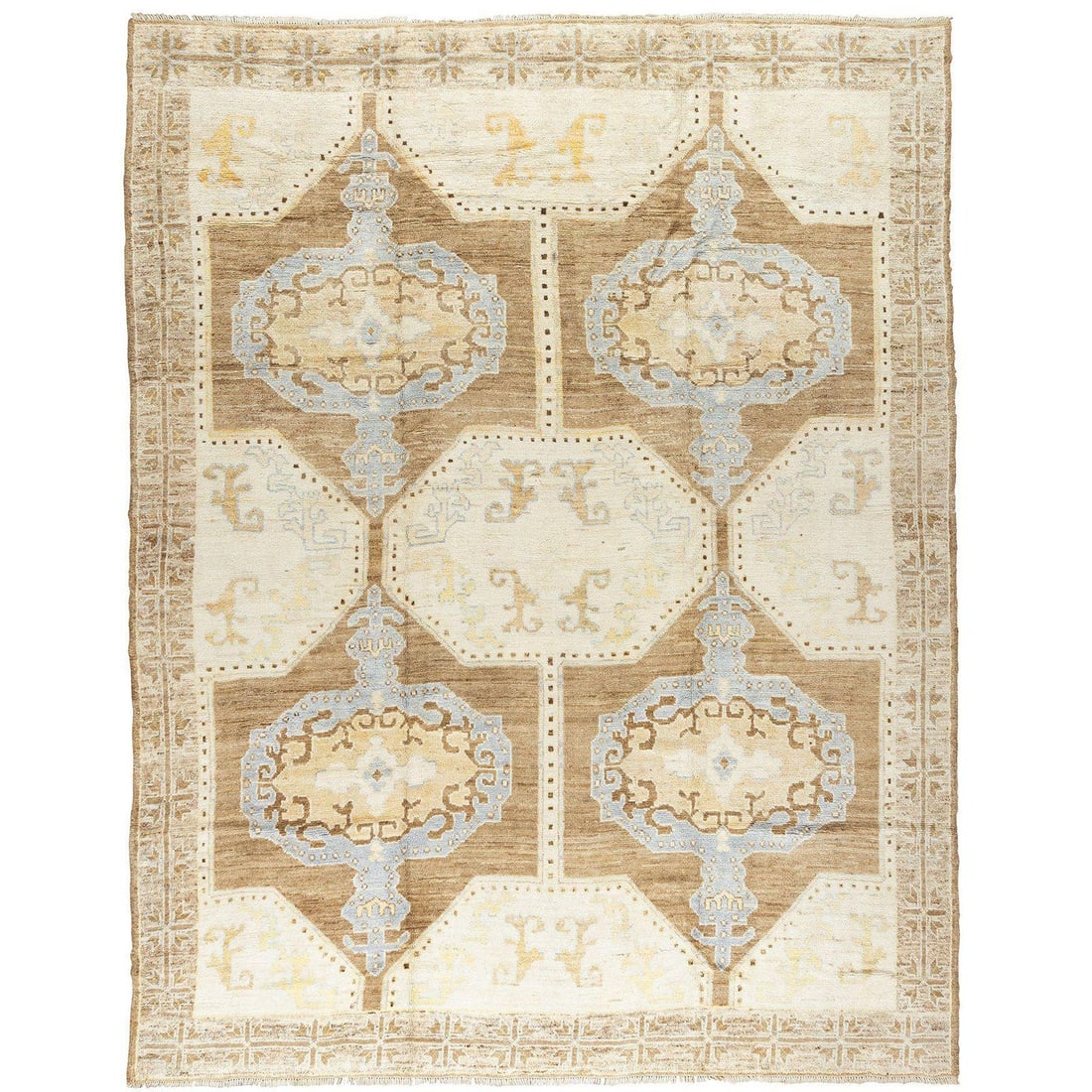Unique Vintage Inspired Turkish Kars Rug Mid-Century Modern Wool Hand-Woven 10'4" x 13'2": Unique Vintage Inspired Turkish Kars Rug Mid-Century Modern Wool Hand-Woven 10'4" x 13'2" Discover the Zabihi Collection Vintage Inspired Turkish Kars Rug, a stunning piece that combines the elegance 