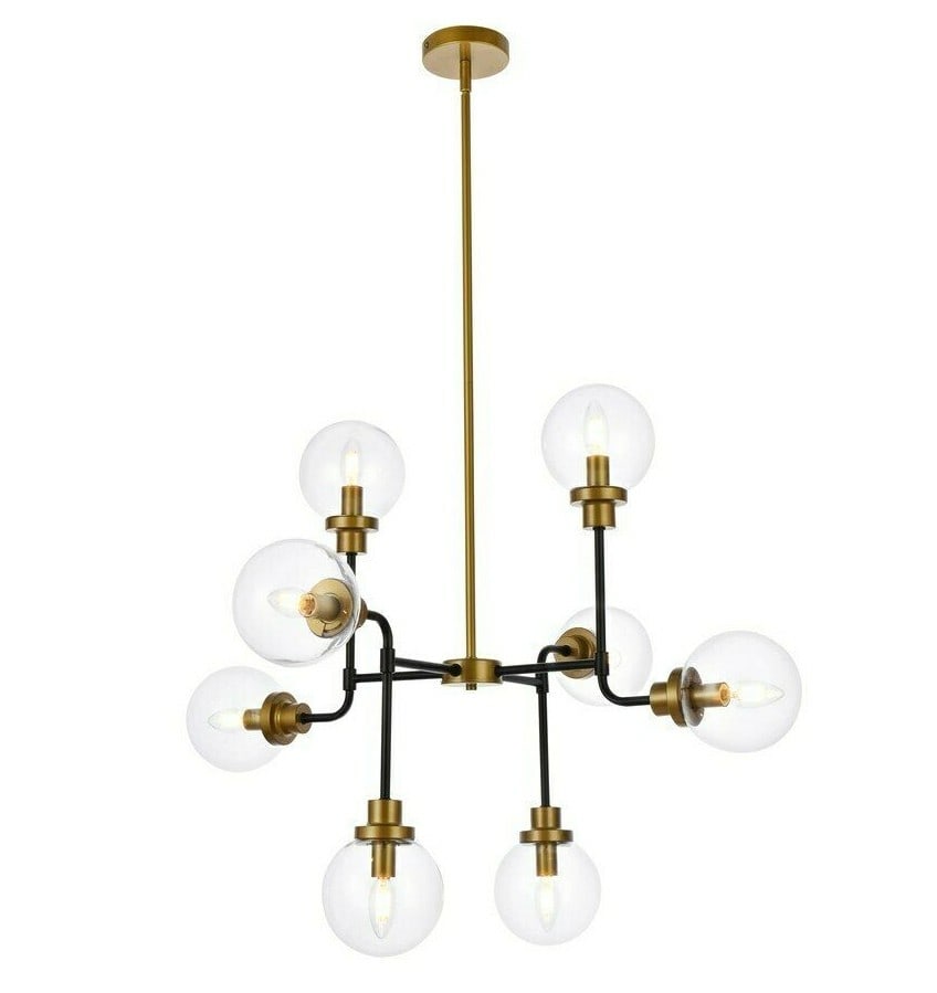 Hanson 8-Light Black Brass Pendant Chandelier Clear Glass Shades (1 of 7)