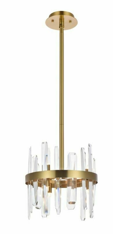 Serena 6-Light Satin Gold Crystal Chandelier 12 Inch: Serena 6-Light Satin Gold Crystal Chandelier 12 Inch This modern crystal chandelier features a high-quality satin gold finish and is designed with six lights for a striking effect. The fixture is craf
