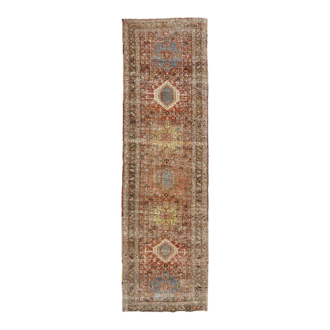 2'11" x 10' Antique Heriz Wool Runner Rug Terracotta Sage (1 of 9)
